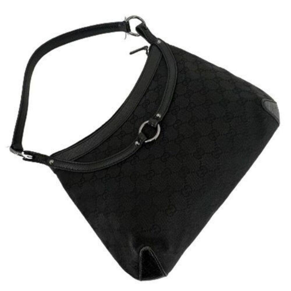 Authentic Gucci GG Horsebit Canvas Hobo Shoulder Tote Bag Leather Monogram Black - Picture 2 of 7